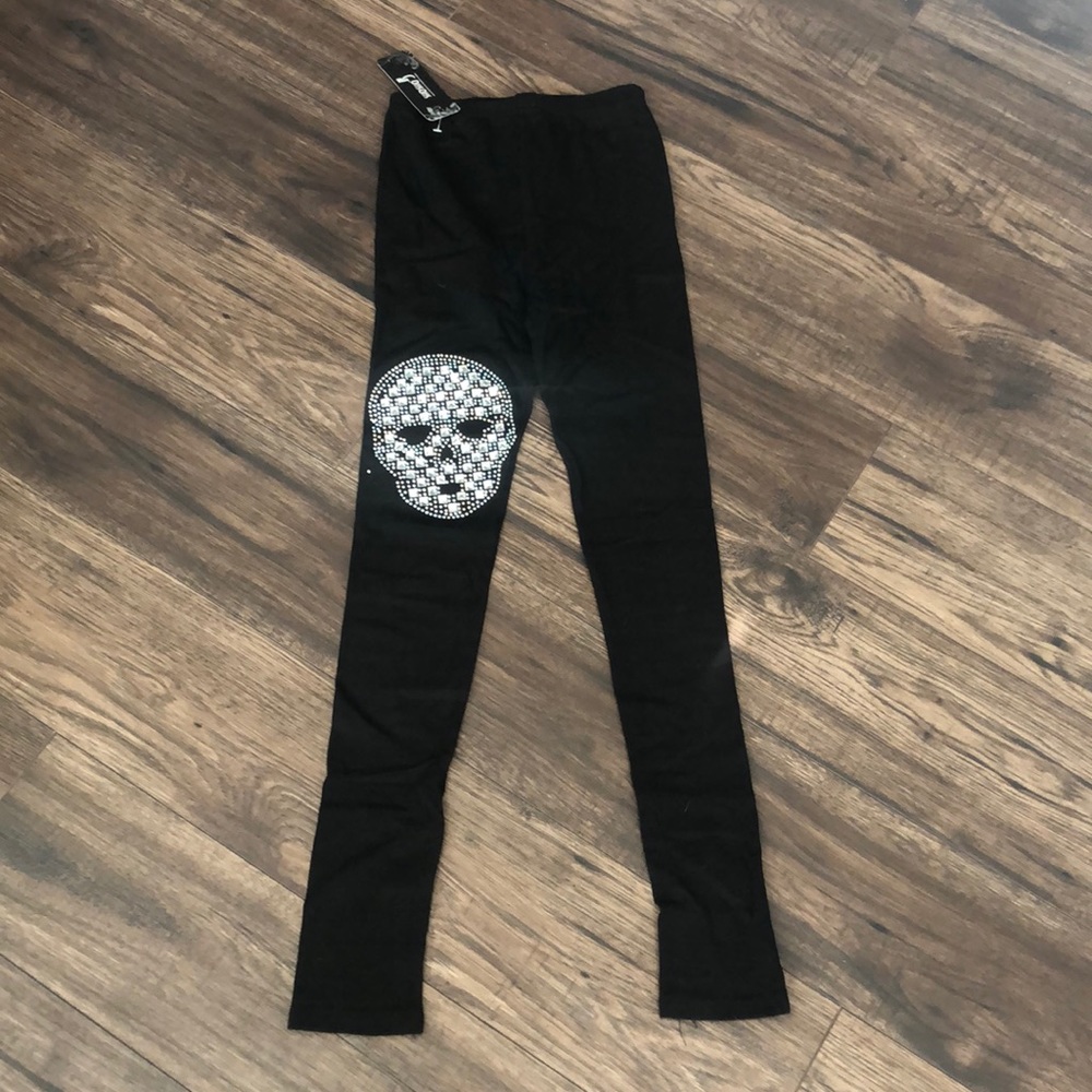 BNWT Black Beaded Skull Leggings - Picture 1 of 4